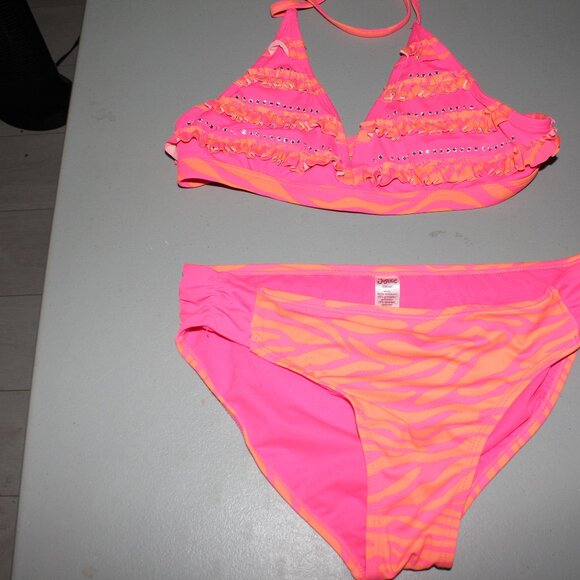 Pink & Orange 2 Pcs Justice Bikini Swimsuit Size 16 - Picture 1 of 10